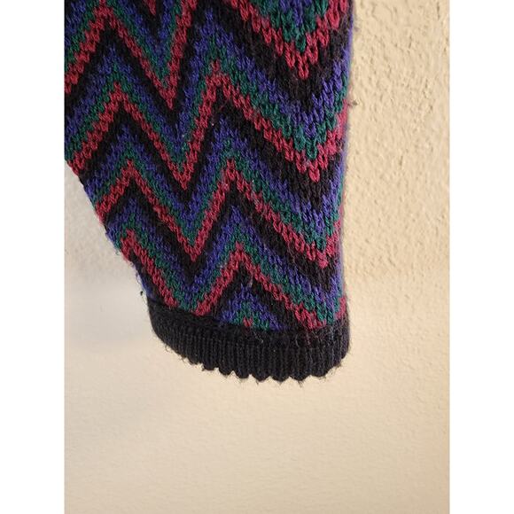 TALLY HO VTG Blue Red Green Chevron Print Button Up Waist Length Cardigan LARGE - Picture 5 of 7